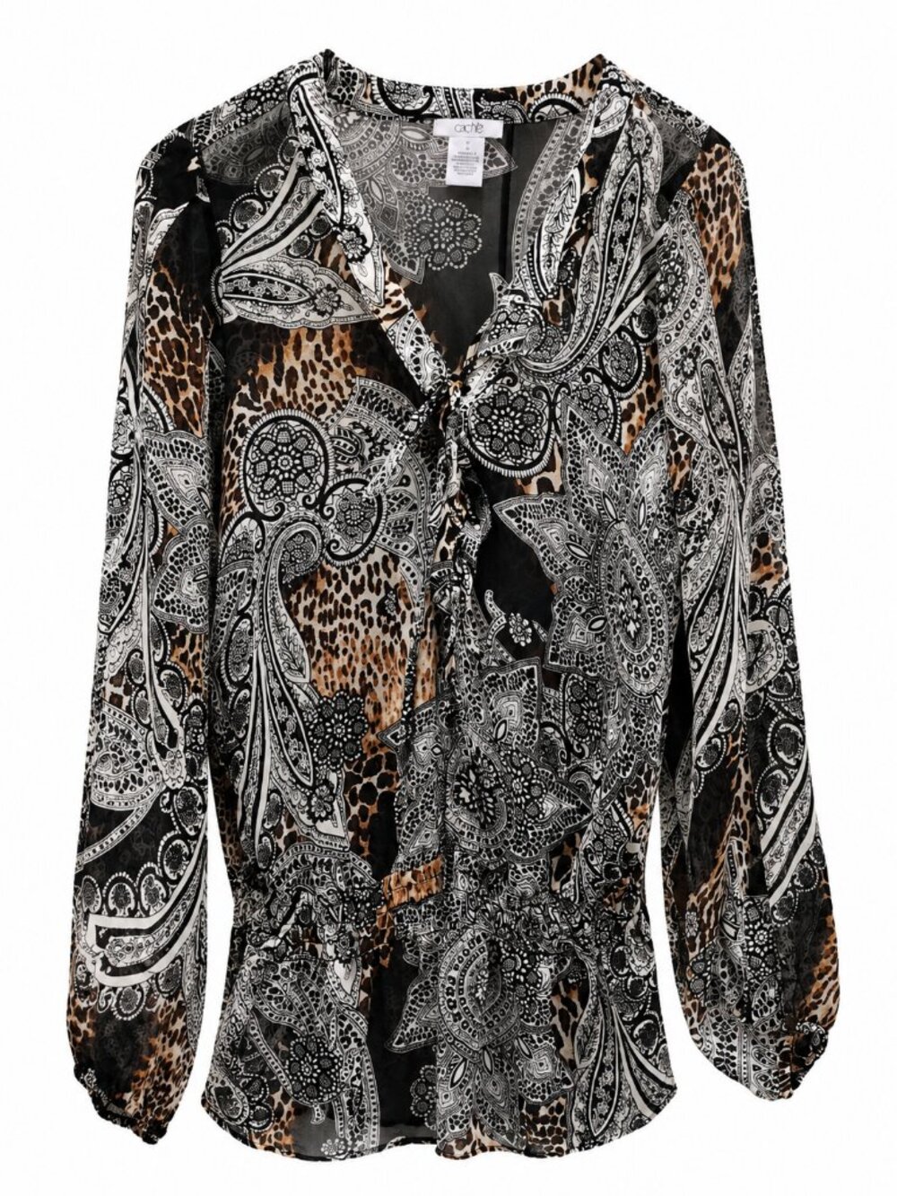 Cache Sheer Paisley Leopard Print Blouse Women’s S Boho Y2K
